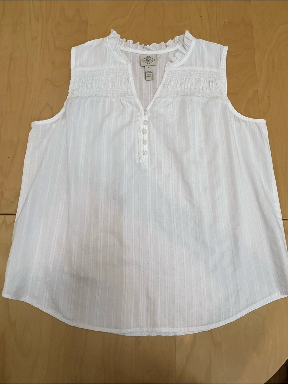 St. John's Bay White Ruffled Sleeveless Henley Camisole size L